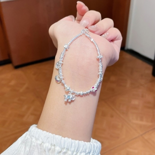 足银999纯银大象胖福盘缠手链女平安喜乐碎银子手链国风女友礼物