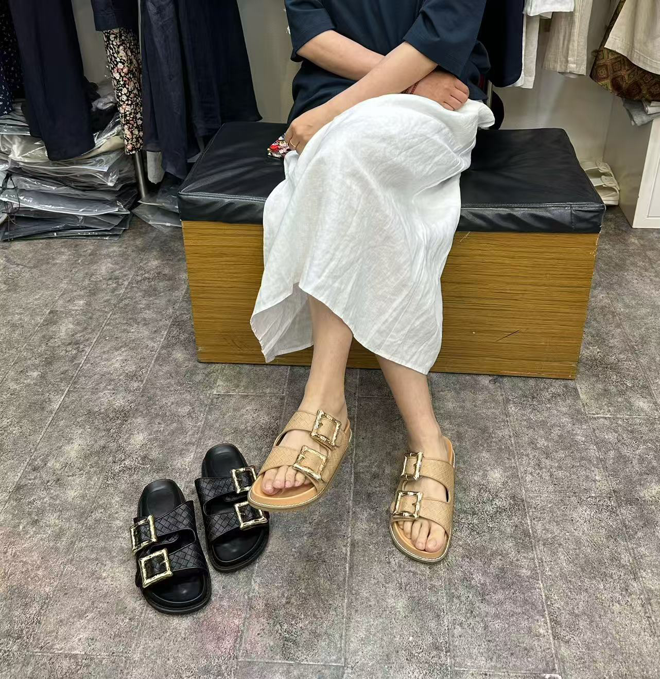小陈记外贸原单夏季羊皮鞋垫凉拖鞋平底博肯舒适休闲拖鞋时尚女鞋