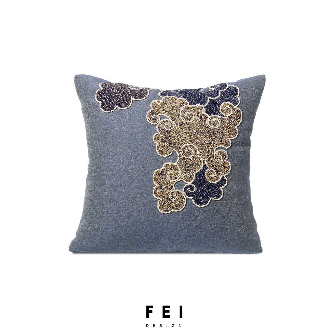 FEI蓝色祥云手工钉珠抱枕套沙发客厅靠垫靠包现代简约轻奢高级感