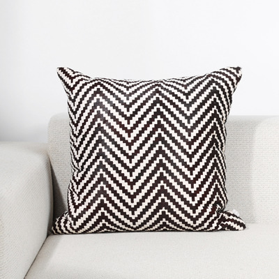 FEI人字纹真牛皮抱枕靠枕套马毛靠垫咖色高级感高端cushion cover