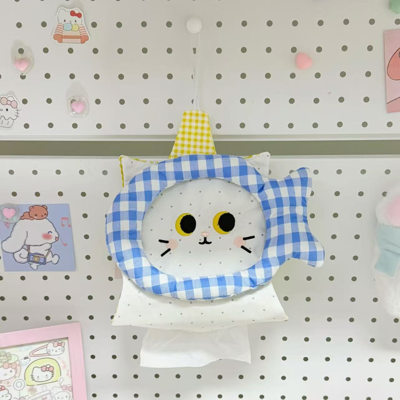 复古卡通小猫抽纸袋壁挂式布艺手作纸巾套居家宿舍车载高颜值创意