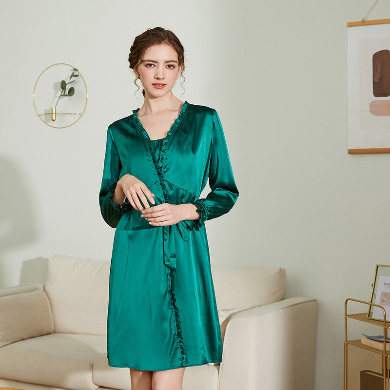 有机桑蚕丝睡衣女秋冬睡袍吊带睡裙公主风夏天真丝家居服两件套装
