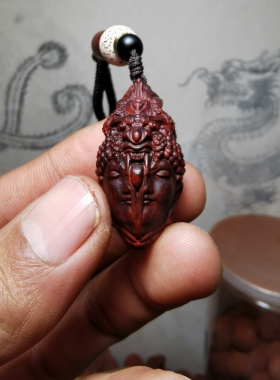 紫檀红木头精雕刻佛魔一念之间车钥匙扣小吊坠文盘玩手把挂件饰品