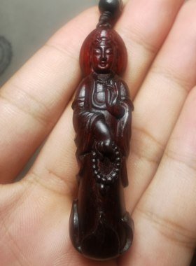 紫檀红木头精雕刻人物神像立体观音钥匙扣小吊坠手挂件文盘玩饰品