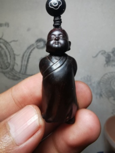 紫檀红木头精雕刻宁静致远沙弥佛车钥匙扣吊坠文盘玩手把挂件饰品