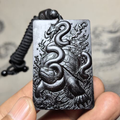 紫光檀黑红木雕神兽玄武吊坠车挂