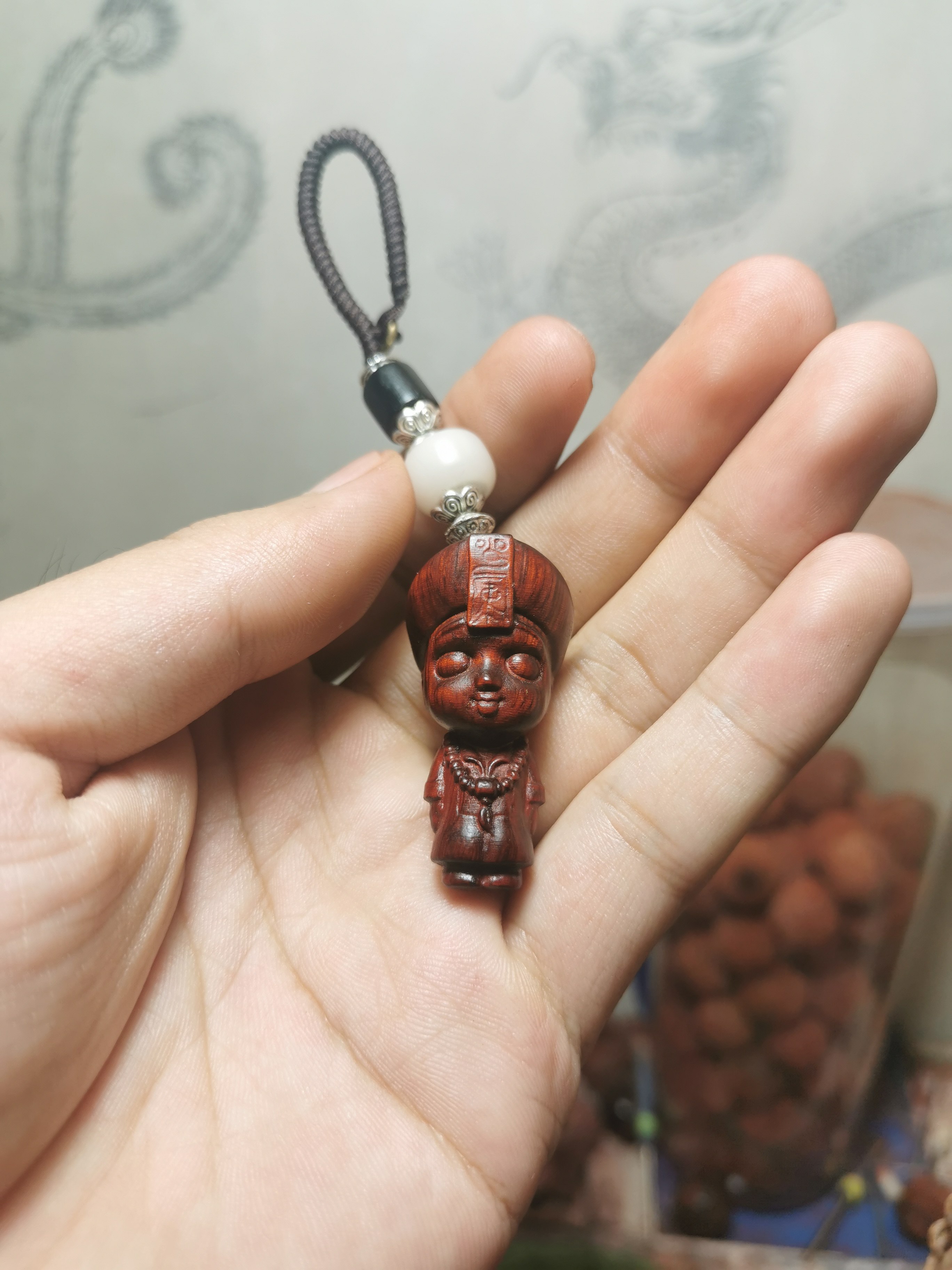 紫檀红木头精雕刻汽车钥匙扣文盘玩吊坠僵小鱼尸绳挂件手把首饰品