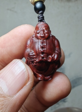 紫檀红木头精雕刻地主6老财神车钥匙扣小吊坠文盘玩手把挂件饰品