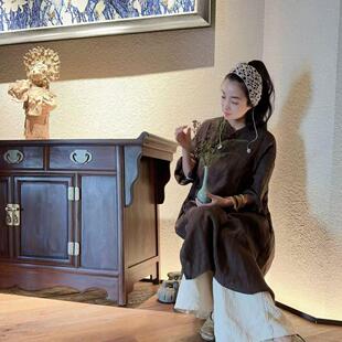 蝉昭-素养身心 亚麻中式简约复古连衣裙长袍禅意茶艺佛系禅修