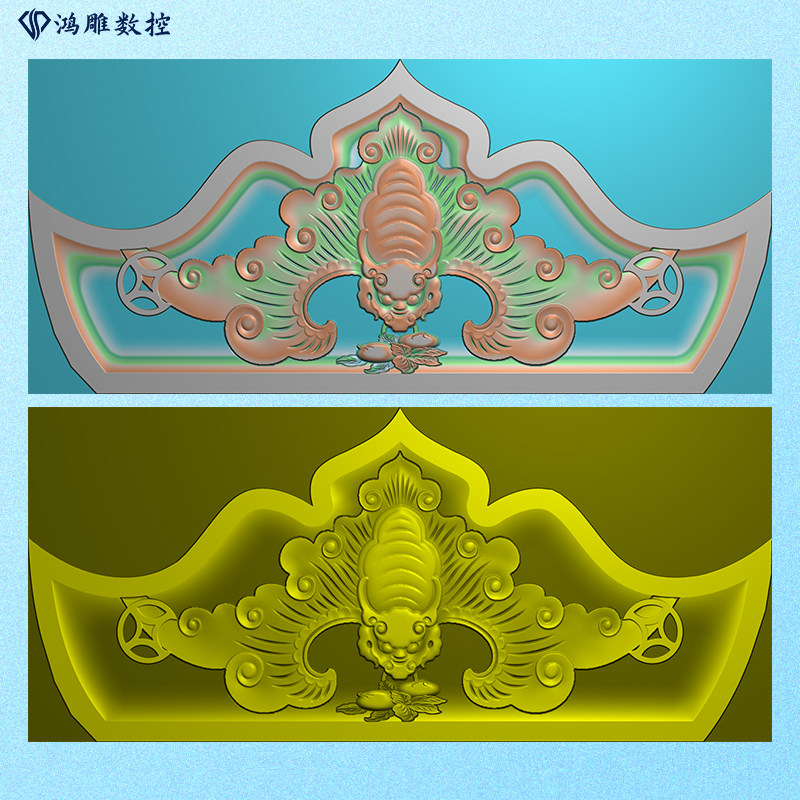 墓碑碑头石雕蝙蝠桃子精雕图浮雕灰度