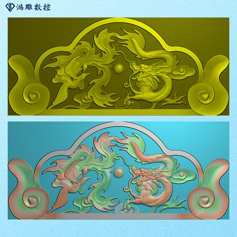 墓碑碑头石雕龙凤戏珠祥云精雕图浮雕灰度