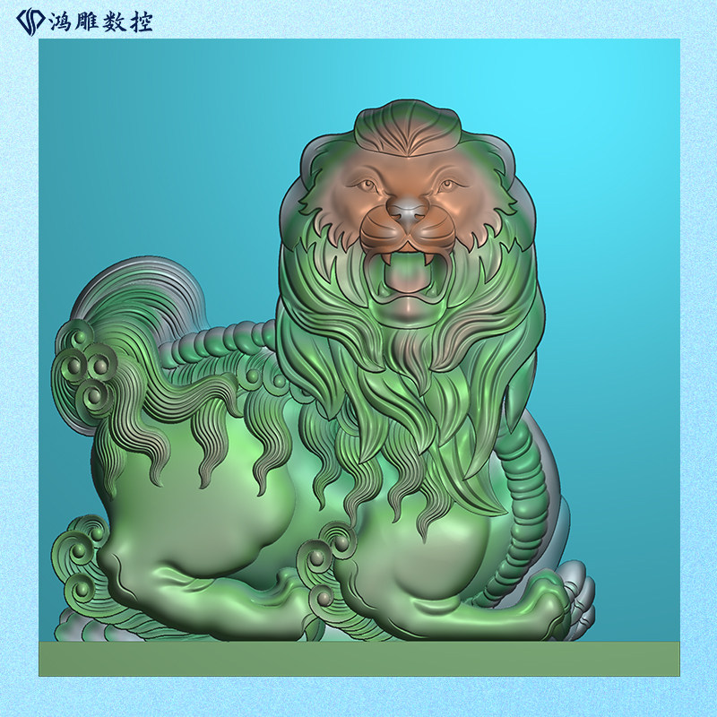 墓碑耳朵石雕狮子正面精雕图浮雕灰度