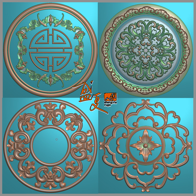 欧式镂空洋花精雕图圆方形背景墙门套四角上贴花浮雕工程干挂灰度