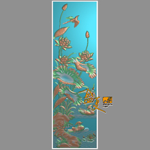 鸳鸯荷花精雕图竖花鸟背景墙屏风浮雕砖石木雕壁画挂件灰度新款