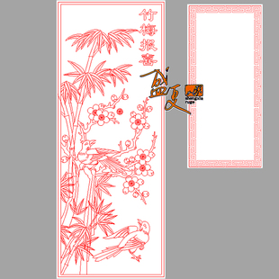 竹梅报喜线雕图万字边框矢量图 精雕图 适用文泰 ai dxf plt