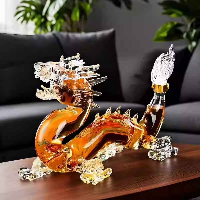 高硼硅玻璃泡酒瓶龙酒瓶空瓶2斤加厚白酒瓶家用高档摆件送礼佳品