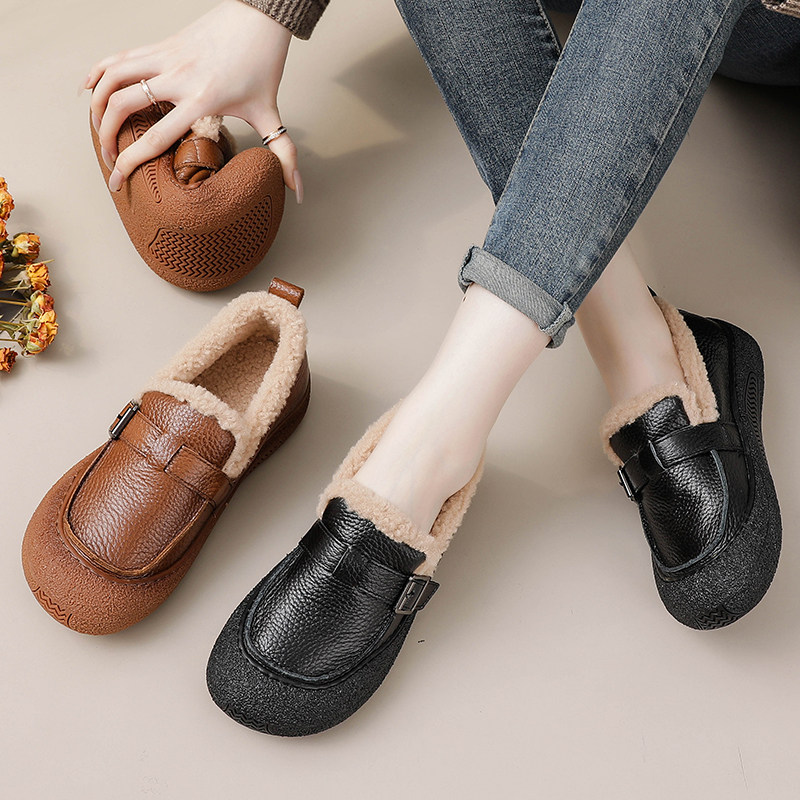 冬季新款真皮毛毛鞋女外穿一脚蹬时尚复古豆豆鞋加绒保暖棉鞋女鞋,女鞋,乐福鞋（豆豆鞋）,淘宝优惠券,粉丝福利购,淘宝优惠卷