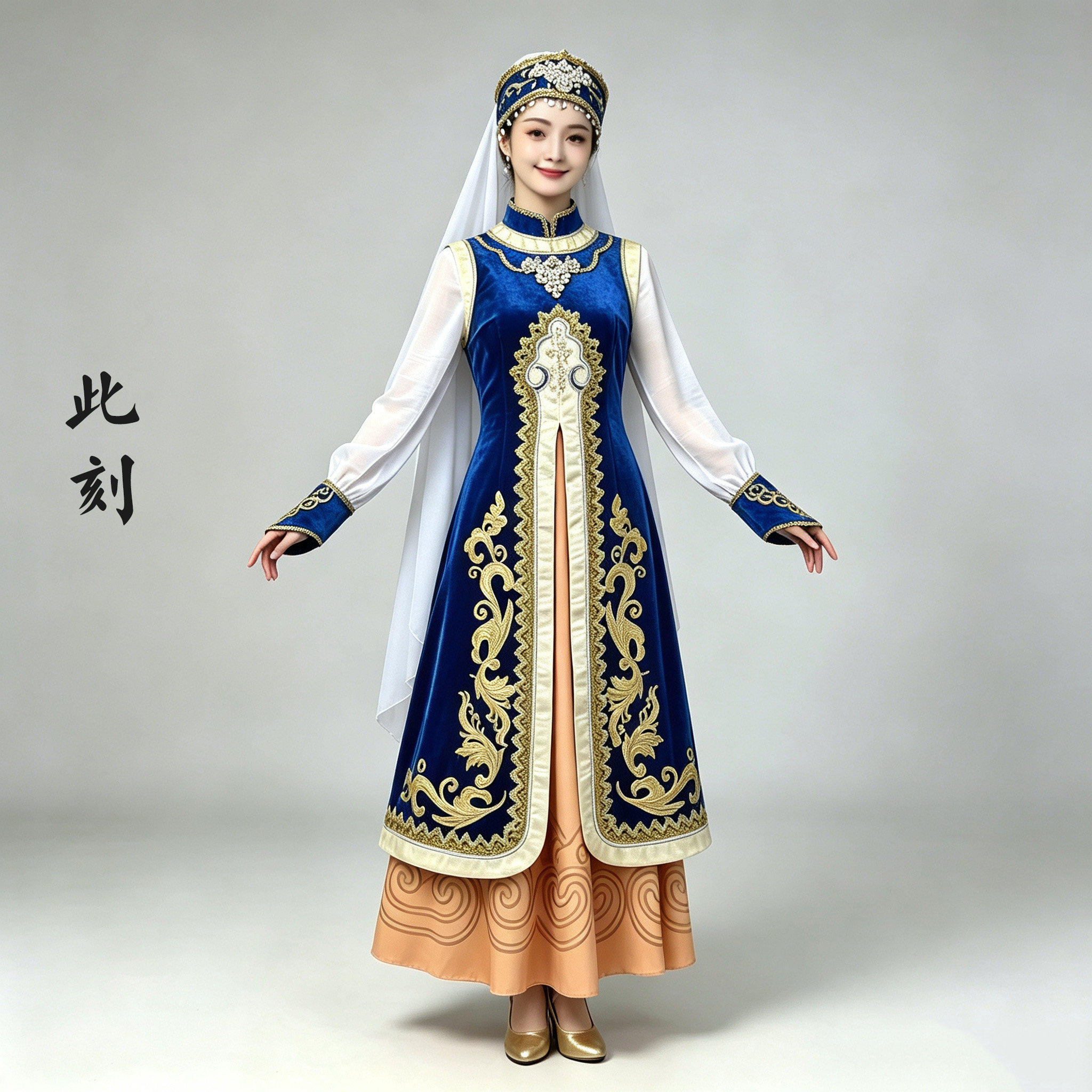 出租此刻少数民族蒙古舞服装女子群顶碗舞台表演出服丝绒长裙租赁图片