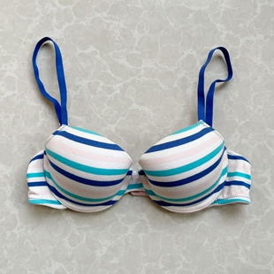 75B 薄罩杯钢圈文胸 捡漏 法国棉质舒适彩色条纹可爱小裙边内衣
