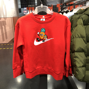 正品Nike耐克秋冬款男女大童红色加绒运动卫衣套头衫 FD4074-657