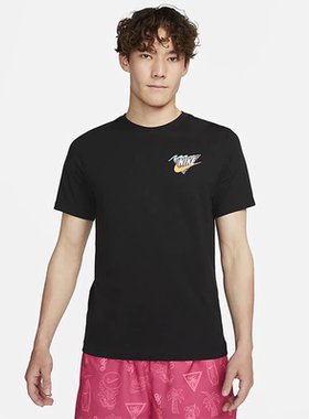 正品NIKE/耐克男子跑步T恤时尚涂鸦黑色短袖运动服 FD6637-010