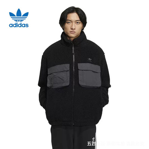 正品Adidas/阿迪达斯三叶草男款冬季运动保暖仿羊羔绒外套 IC8162