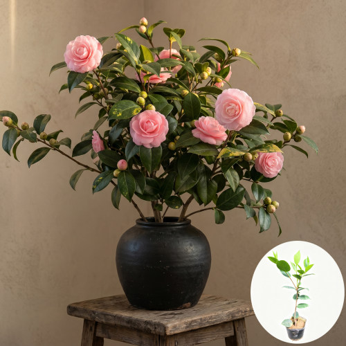 小桃红重瓣多色勤花茶花苗