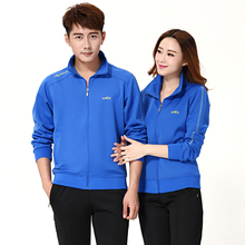 Mùa xuân và mùa thu Cặp đôi phù hợp với thể thao Nam và nữ Cotton Mùa xuân dài tay Màu sắc phù hợp với trang phục thể thao Trung niên Quần áo thể thao cỡ trung áo cầu lông