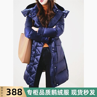 95白鹅绒后背收腰连帽羽绒服女中长款加厚保暖鹅绒服 XTB5676820C