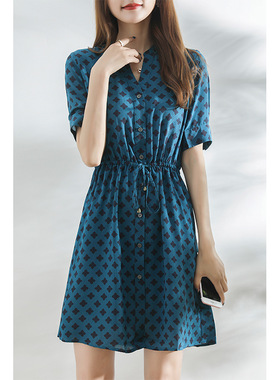 [SYB789456MG]俏皮彩色波点 一点慵懒圆领桑蚕丝连衣裙