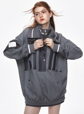 BILL BOOM2024秋冬新款美式复古翻领套头上衣针织卫衣外套女