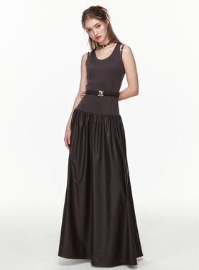 BILL BOOM 美式辣妹2024新款无袖修身收腰A摆长款连衣裙女