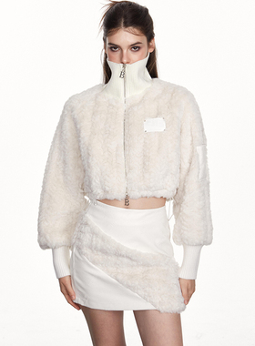 【赵昭仪同款】BILLBOOM 美式羊羔毛短外套女新款立领白色外套女