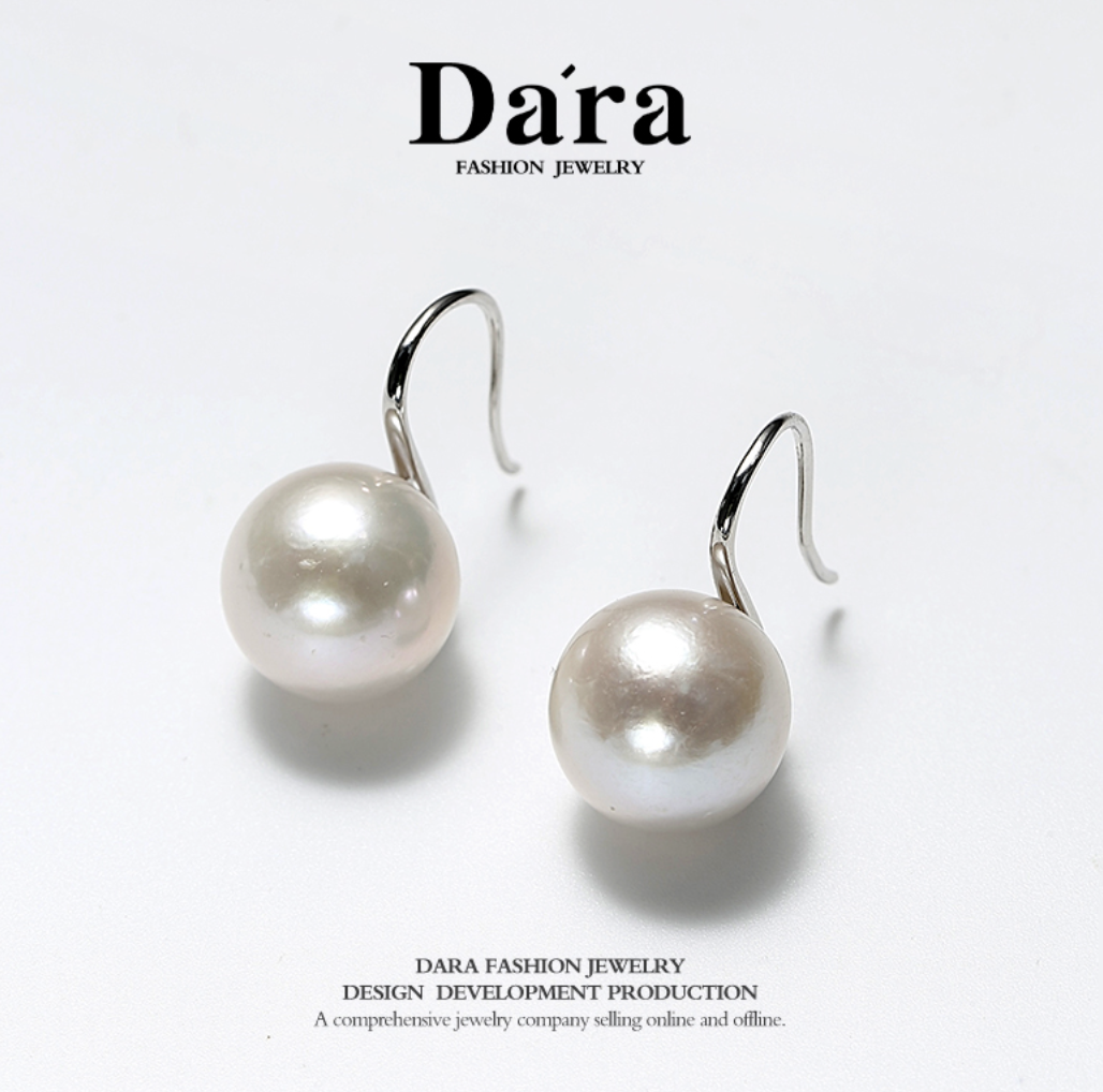 Dara/戴拉925银13-14mm正圆强光淡水珍珠高跟鞋耳钩耳环轻奢耳坠