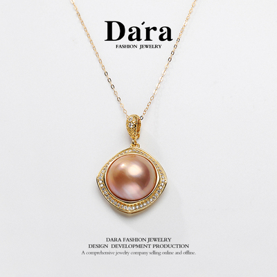 Dara/戴拉S925银海水金马贝四方珍珠吊坠15-16mm轻奢时尚大气项链
