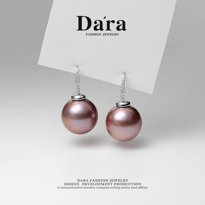 Dara/戴拉S925银13-14mm圆形淡水珍珠耳环轻奢高级感耳饰送妈妈