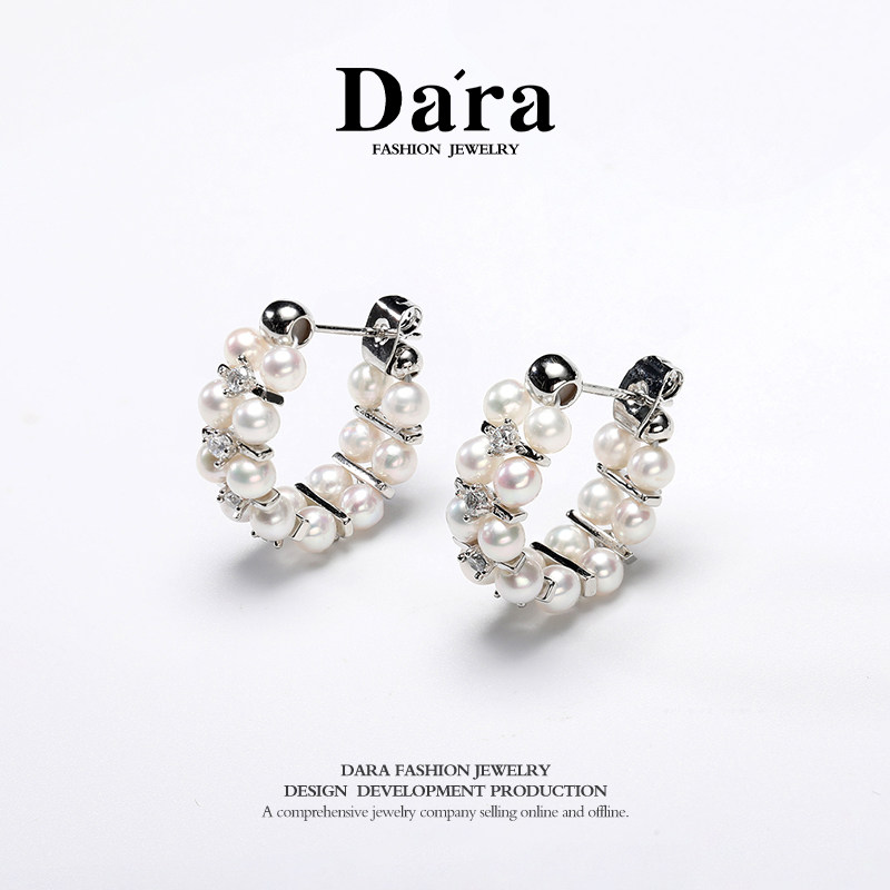 Dara/戴拉高定小米耳环3.5-4.5mm淡水珍珠双排耳饰2026新款耳钉