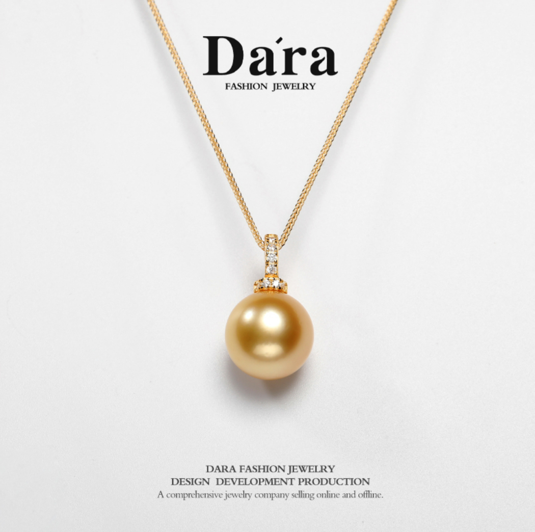 Dara/戴拉S925银扣12-13mm正圆极光南洋金珠海水珍珠吊坠项链