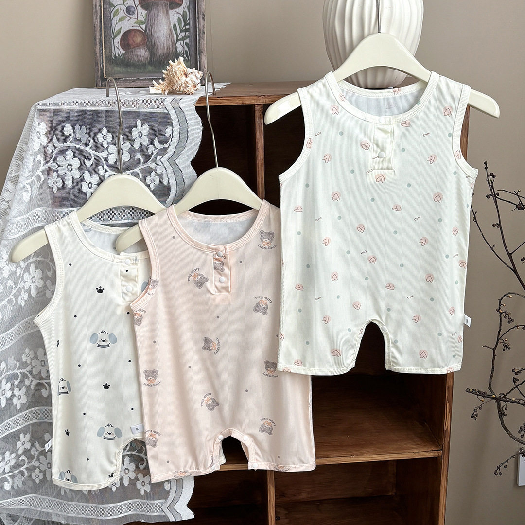 婴幼儿童衣服夏季小月龄薄款爬服新生儿背心连体衣宝宝无袖连身裤