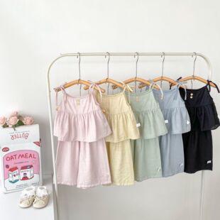 女童夏季薄款吊带衫上衣+休闲阔腿裤2件套装婴幼儿夏装小女孩衣服