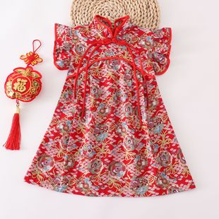 女童旗袍短袖连衣裙儿童汉服改良中国唐装小女孩连身公主裙子夏季