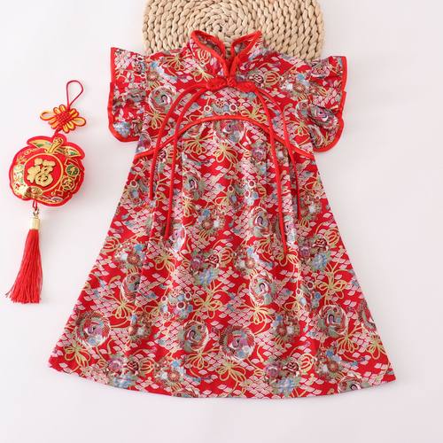 女童旗袍短袖连衣裙儿童汉服改良中国唐装小女孩连身公主裙子夏季