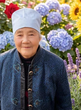 老太太蓝色圆帽白色医生帽粉色带送松紧食堂厨房工作帽子无尘车间