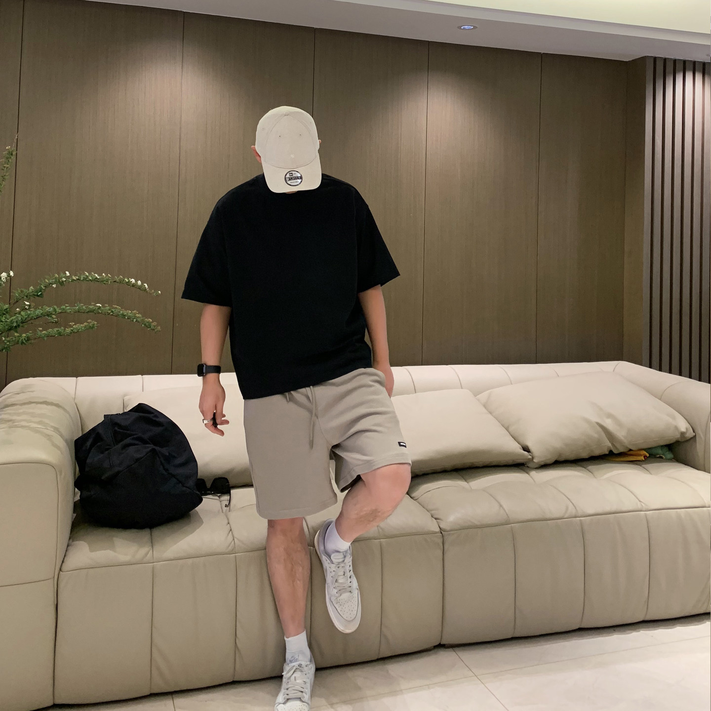 Hello鸡爷 夏季男士380克重磅套头宽松T恤蝙蝠袖立体剪裁短袖T