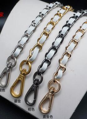 高档金属链条穿白色皮链子 女包包带腋下背斜跨肩带 小包包链条