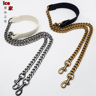 时尚 高档复古色金属拼接真皮减压包带黑色米白腋下背斜跨肩带匠心