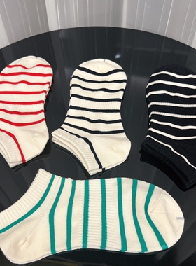 袜子女纯棉船袜2023新款夏季女袜薄款船袜浅口条纹女袜不掉跟女袜