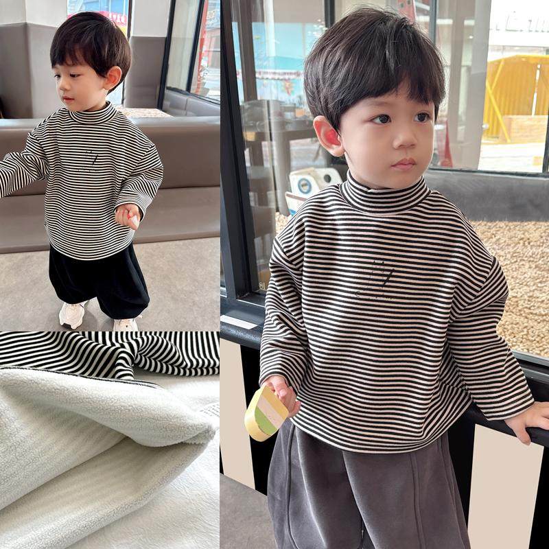 洋气百搭~男童半高领条纹加绒T恤打底衫秋冬季童装中小童保暖上衣,童装/婴儿装/亲子装,T恤,淘宝优惠券,粉丝福利购,淘宝优惠卷