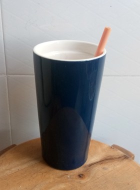 8元库存清仓陶瓷深蓝色双层杯 茶杯隔热杯随手杯 个人个性饮水杯