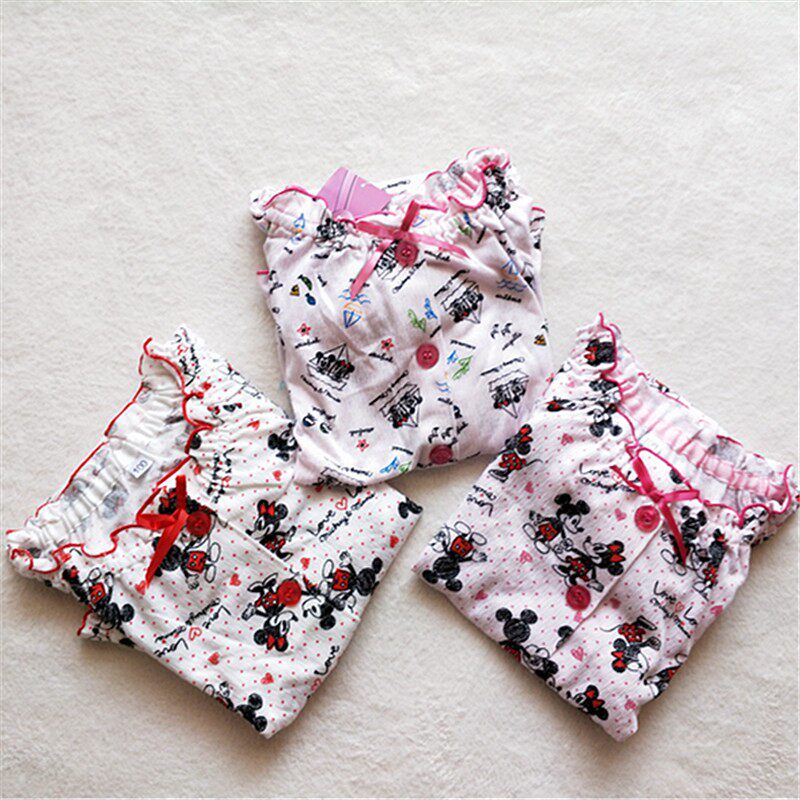 JAPANESE CHILDRENS PAJAMAS WOMENS MIDDLE AND BIG CHILDRENS BLENDED COTTON AIR-CONDITIONED CLOTHES CARTOON SHORT HOME CASUAL HOME CLOTHES SETS  S IN SUMMER